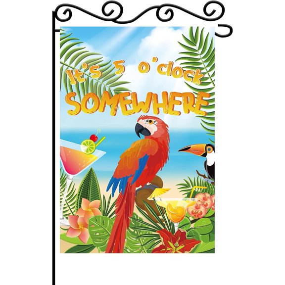 Its 5 OClock Somewhere Double-Sided Garden Flag, Beach Party Outdoor Decoration, Seasonal Summer Holiday Yard Flag, 12 x 18 Inch