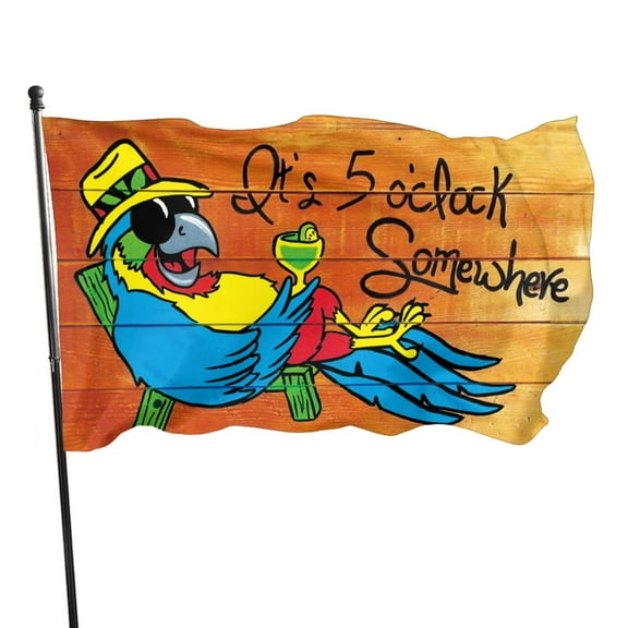It's 5 O'Clock Somewhere Flag 3x5 Ft Breeze Parrot Hippie Flag Outdoor Indoor Outside Garden Yard Banner Decorative With Metal Grommets Sign