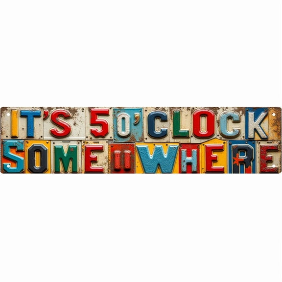 It's 5 O'Clock Somewhere Metal Sign 16*4 Inches "IT'S 5 O'CLOCK SOMEWHERE" Bar Beach Vacation Decor
