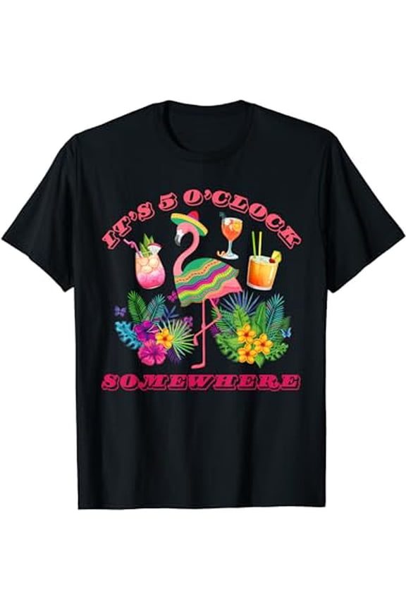 It's 5 O'clock Somewhere Parrot Sunset Drinking Summer Retro T-Shirt