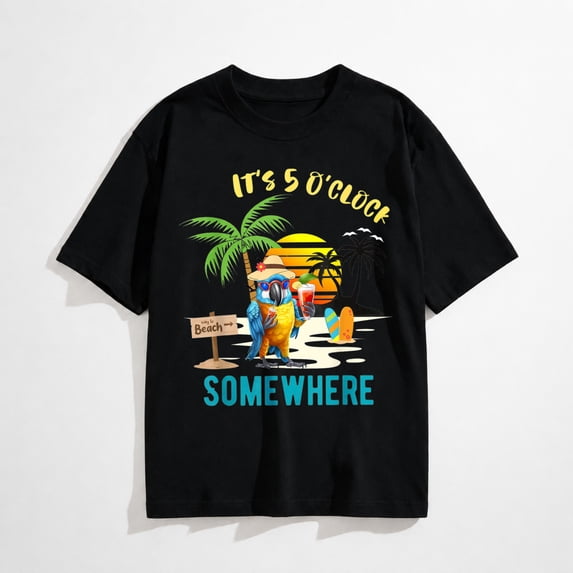 It's 5 O'clock Somewhere Parrot Sunset Drinking T-Shirt