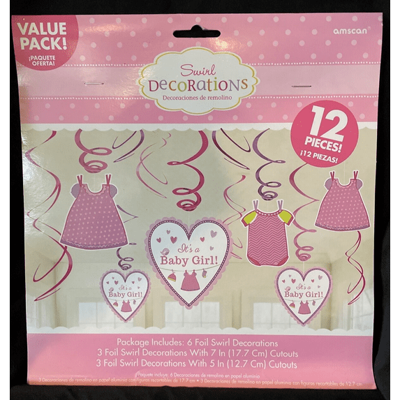 It's A Baby Girl Swirl Decorations 12 Pieces Baby Shower ~ NEW