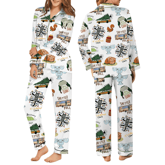 It's A Beaut Clark Christmas Vacation Satin Pajama Set For Women, Print Comfy Satin Sleepwear & Loungewear Pjs