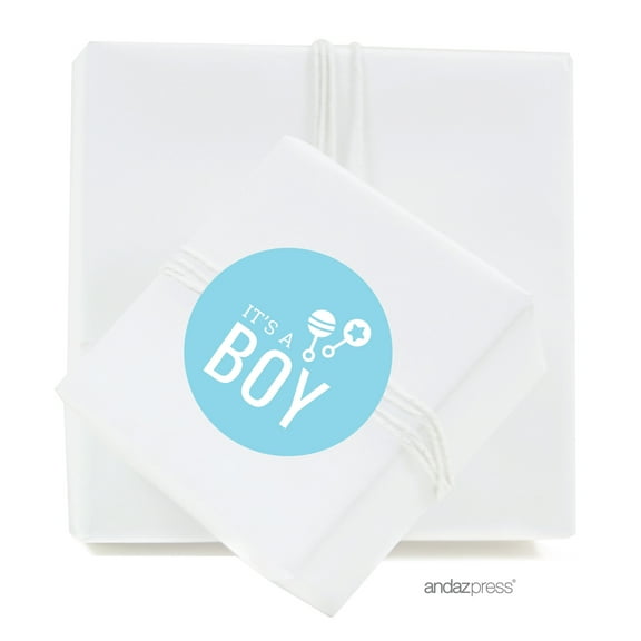 It's A Boy Baby Blue Chevron Baby Shower Round Circle Label Stickers, 40-Pack