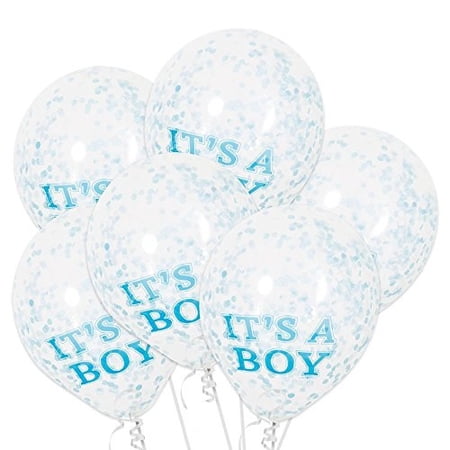 "It's A Boy" Confetti Balloons, Blue, 12in, 6ct