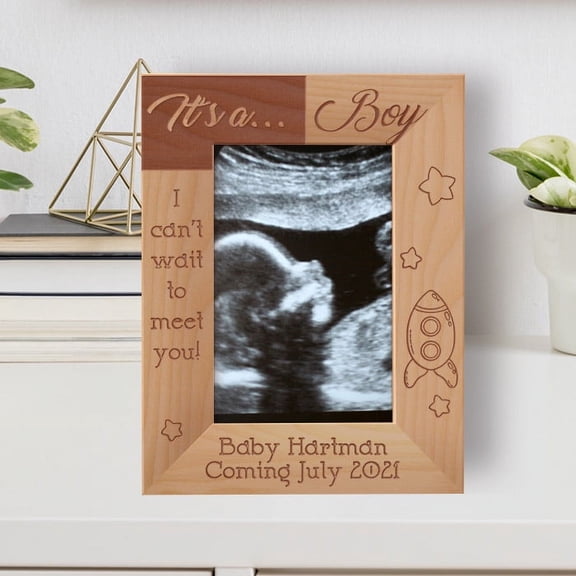 It's A Boy Personalized Wooden Frame 4" x 6" Brown (Vertical)