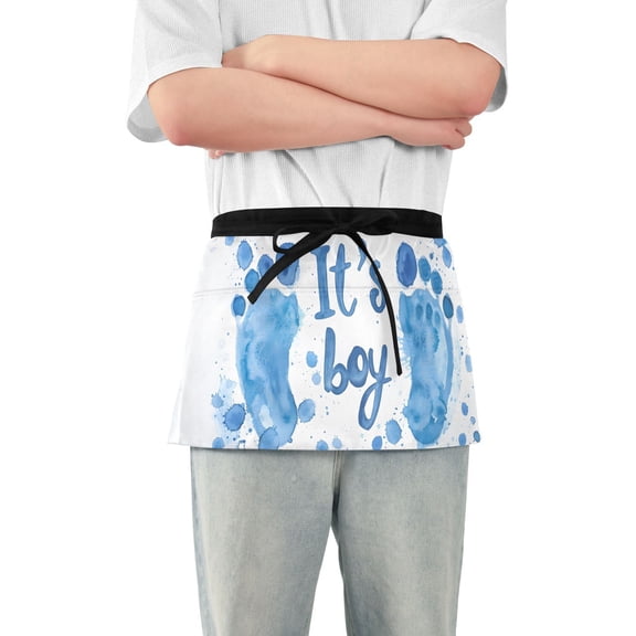 It's A Boy Waist Apron Adjustable Server Half Apron Kitchen Cooking with 3 Pockets for Men Women