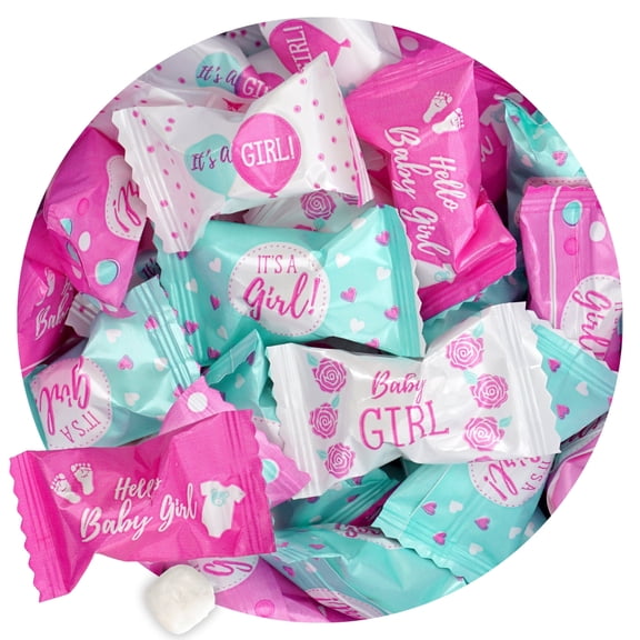 It's A Girl Buttermints, 13 Ounce Mints Bulk Bag, Approximately 95 Pieces, Individually Wrapped Candy Mints, Baby Shower Party Favors