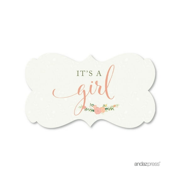 It's A Girl Floral Roses Girl Baby Shower Fancy Frame Label Stickers, 36-Pack