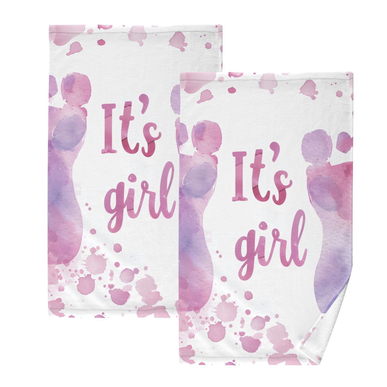 It's A Girl Hand Towels Cotton Bath Towels Large Face Towels Absorbent for Bathroom 2 Packs