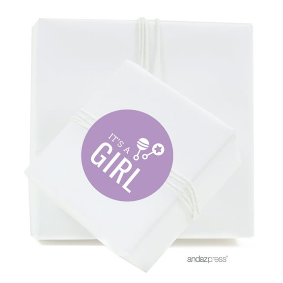 It's A Girl Lavender Chevron Baby Shower Round Circle Label Stickers, 40-Pack