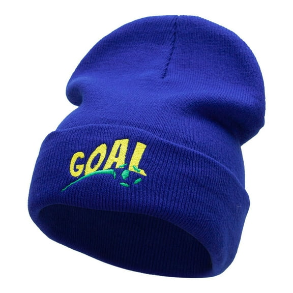 It's A Goal Embroidered 12 Inch Long Knitted Beanie - Royal OSFM