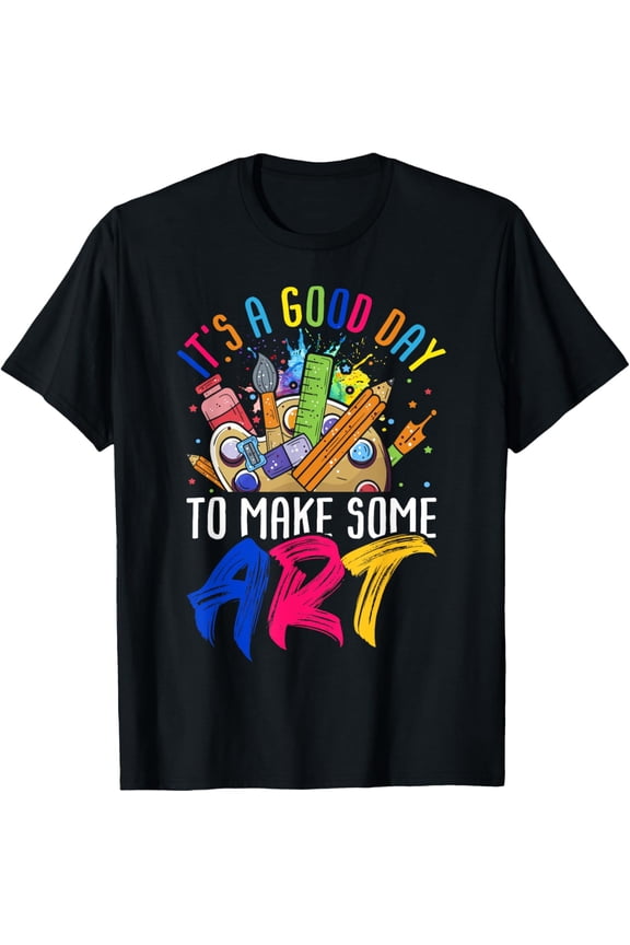 It's A Good Day To Make Art Clothes & Tees Unisex Art Teacher Drawing Teacher T-Shirt Black Small Modern Classic Crew Neck Short Sleeve