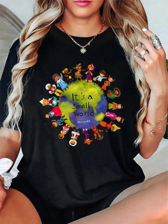 It's A Small World And Cute Multicultural Children T-Shirt - 100% Cotton Graphic Tees Women, Top Shirt Women Summer Tops Clothes