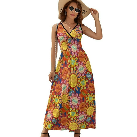 It's A Small World Flowers Dress Fashion Boho Beach Long Dresses Female Party Printed Maxi Dress