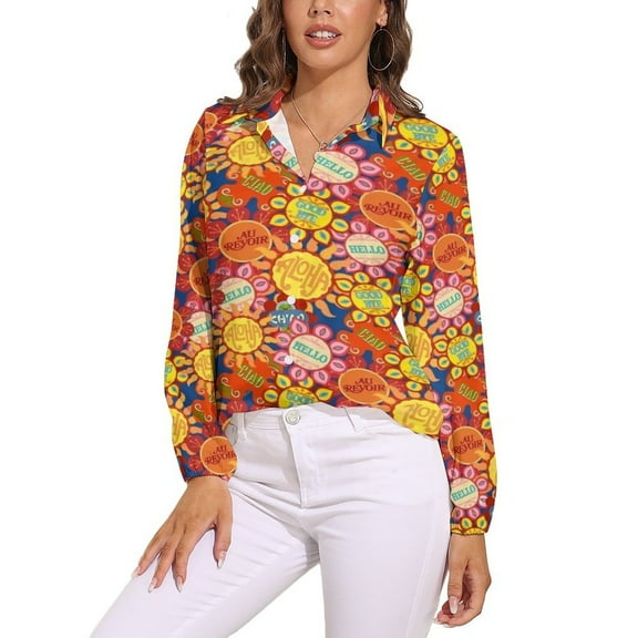 It's A Small World Flowers Long Sleeve Blouse Woman Streetwear Casual Shirts Summer Oversize Woman Streetwear Clothing Birthday Present