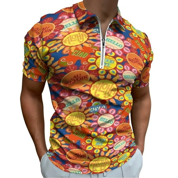 It's A Small World Flowers Men Zipper T-shirt Summer Casual Short Sleeve T-shirt Top