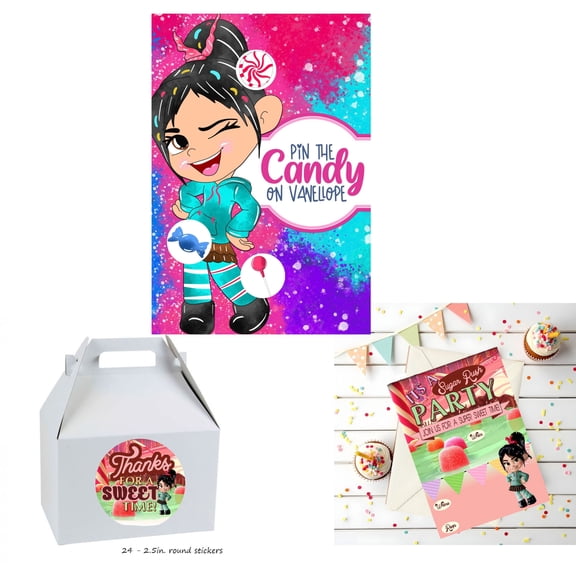 It's A Sugar Rush Wreck It Ralph Themed Party Decoration Kit Set Bundle Invites Game Favor Stickers