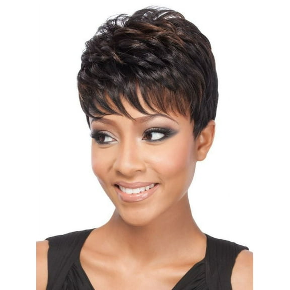 It's A Wig Brittan Synthetic Wig, HS1B 30 Off Black base with Light Auburn accented highlights