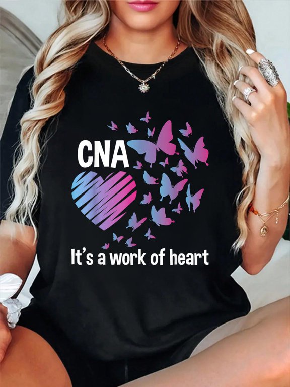 It's A Work Of Heart - CNA Certified Nursing Assistant T-Shirt casual short sleeve crew neck cotton tee tops for women
