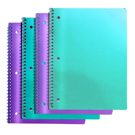 It's Academic College-Ruled Spiral Notebook, 1-Subject, 80 Sheet, Metallic Purple and Teal, 4 Pack