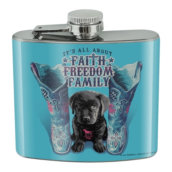 It's All About Faith Freedom Family Boots Dog Stainless Steel 5oz Hip Drink Kidney Flask