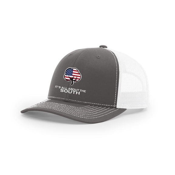 It's All About The South American Flag Cotton Boll Mesh Back Trucker Hat-Charcoal/White