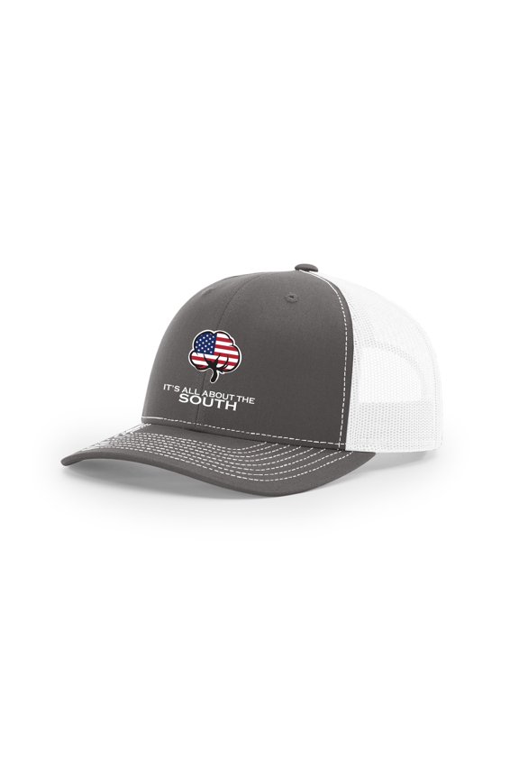 American Flag Cotton Boll Mesh Back Trucker Hat-Charcoal/White