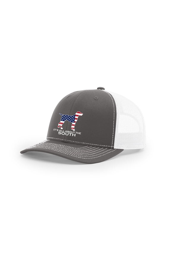 American Flag Filled Pointer Mesh Back Trucker Hat-Charcoal/White