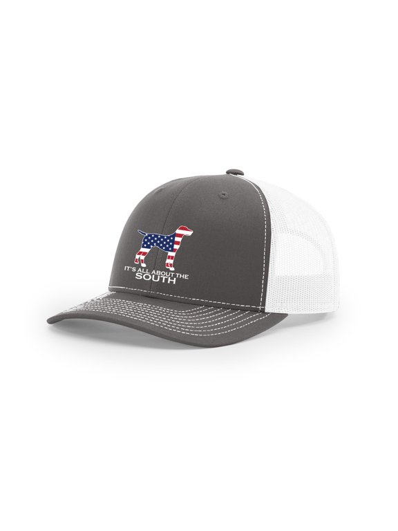 American Flag Filled Pointer Mesh Back Trucker Hat-Charcoal/White