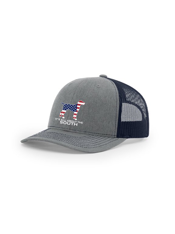 American Flag Filled Pointer Mesh Back Trucker Hat-Heather Grey/Black