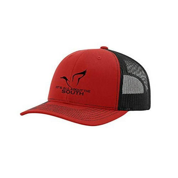 It's All About The South Duck Logo Trucker Mesh Snapback Hat- Red- Black Mesh