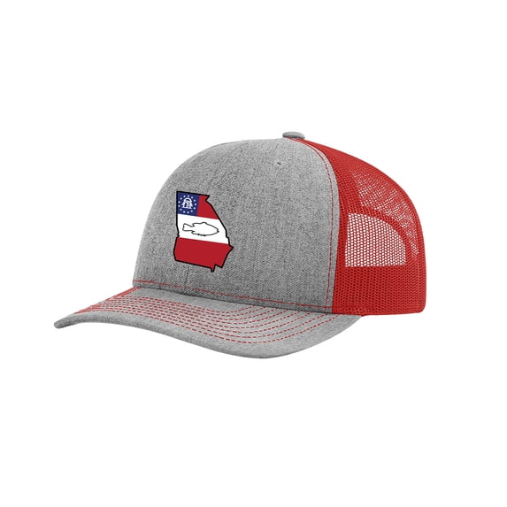 It's All About The South Flag Filled Georgia State With Fish Mesh Back Trucker Hat-Heather Grey/Red