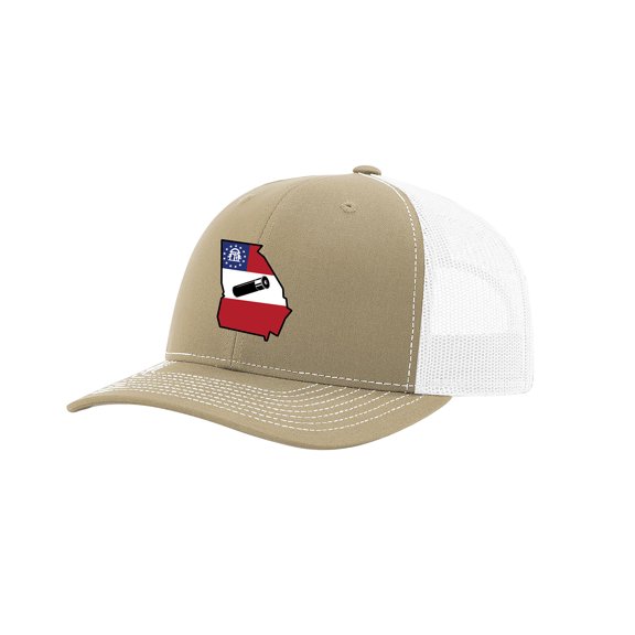 It's All About The South Flag Filled Georgia State With Shotgun Shell Mesh Back Trucker Hat-Khaki/White