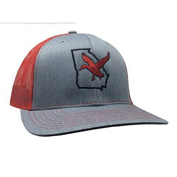It's All About The South Georgia Ouline Duck Trucker Mesh Snapback Hat-Heather Gray-Red Mesh