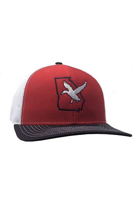 Georgia Ouline Duck Trucker Mesh Snapback Hat-Red/Black-White Mesh
