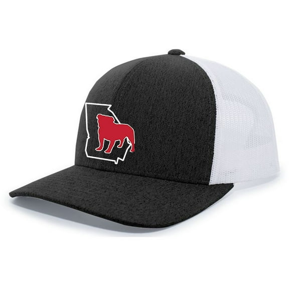 It's All About The South Georgia Outline With Bulldog Mesh Back Trucker Hat-Black Heather/White