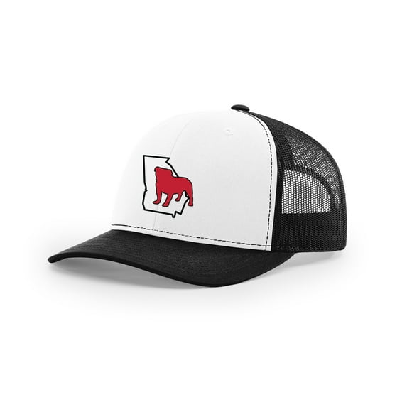 It's All About The South Georgia Outline With Bulldog Mesh Back Trucker Hat-White/Black/Black