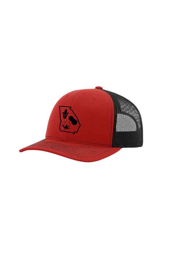 Georgia Outline With Crops Mesh Back Trucker Hat-Red/Black