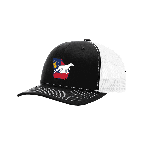 It's All About The South Georgia State Flag and Dog Mesh Back Trucker Hat-Black/White