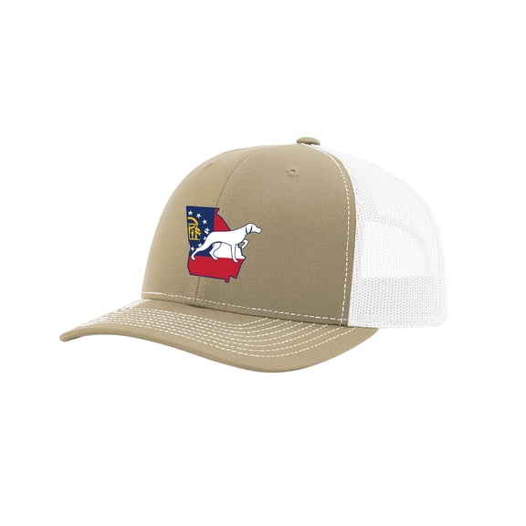 It's All About The South Georgia State Flag and Dog Mesh Back Trucker Hat-Khaki/White
