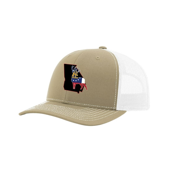 It's All About The South Georgia State with Flag Filled Buck Mesh Back Trucker Hat-Khaki/White