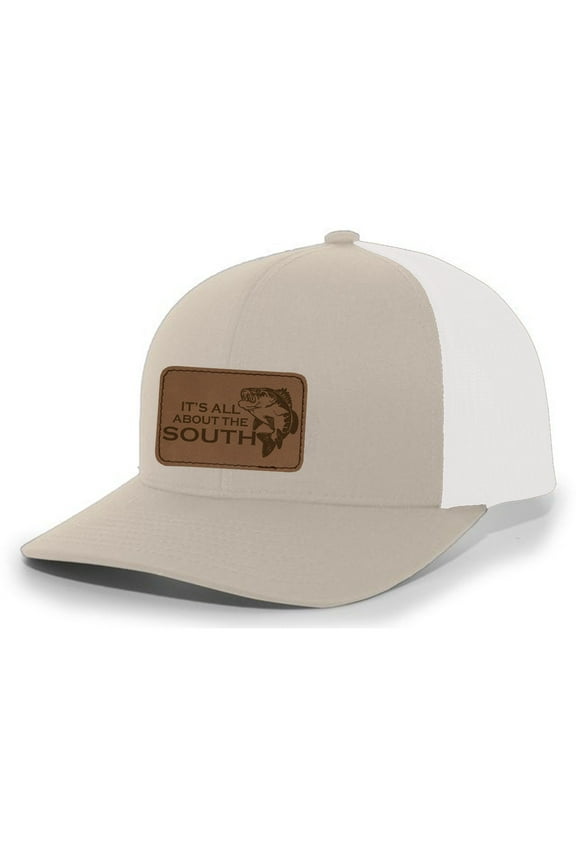 Jumping Bass Fishing Laser Engraved Leather Patch Trucker Hat Baseball Cap