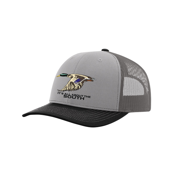 It's All About The South Mallard Mesh Back Trucker Hat-Charcoal/Black/Charcoal