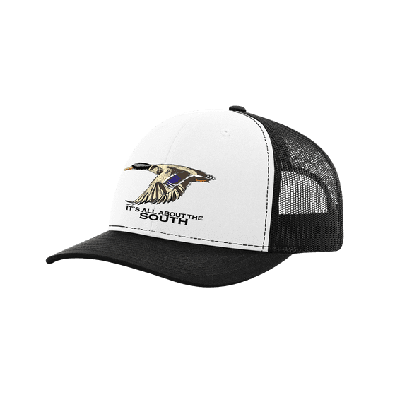 It's All About The South Mallard Mesh Back Trucker Hat-White/Black/Black