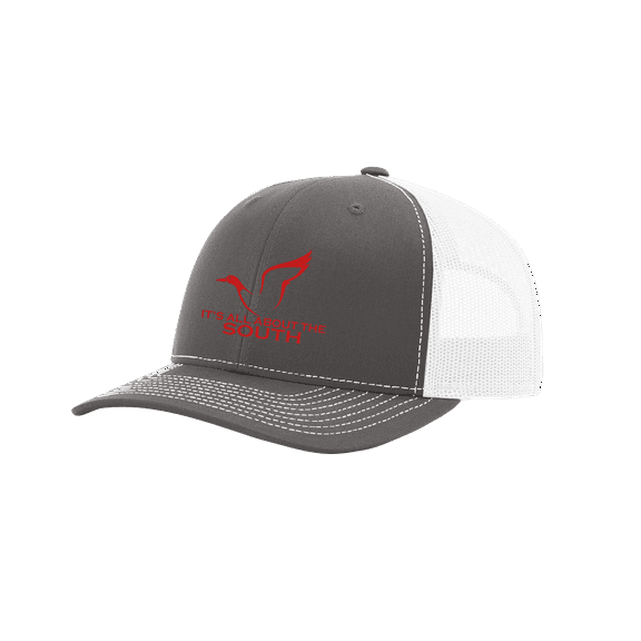 It's All About The South Mallard Outline Mesh Back Trucker Hat-Charcoal/White