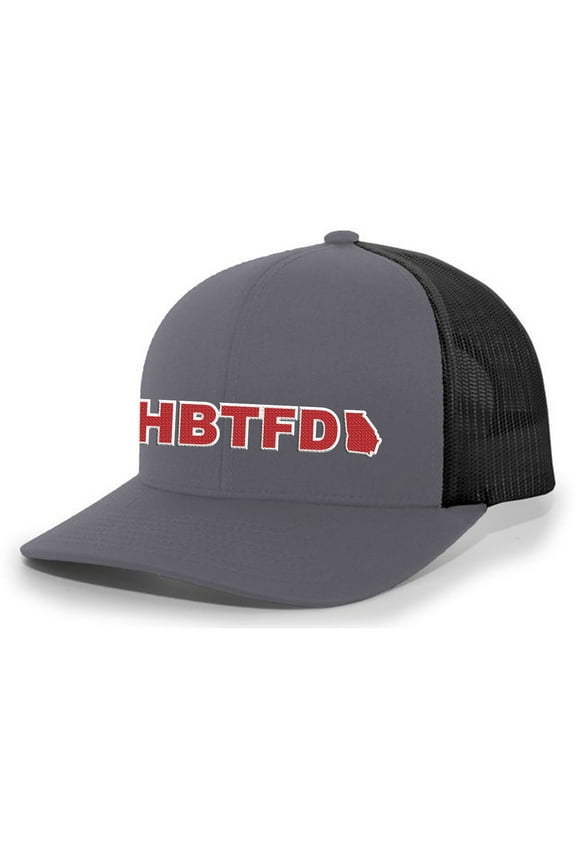 Men's HBTFD Georgia State Outline Football Embroidered Mesh Back Trucker Hat, Black/Charcoal