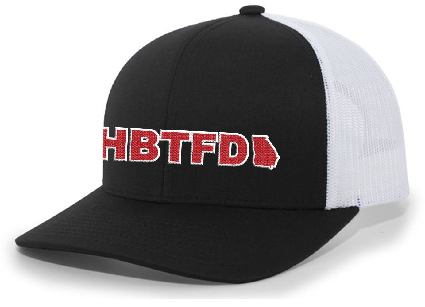It's All About The South Men's HBTFD Georgia State Outline Football Embroidered Mesh Back Trucker Hat, Black/White