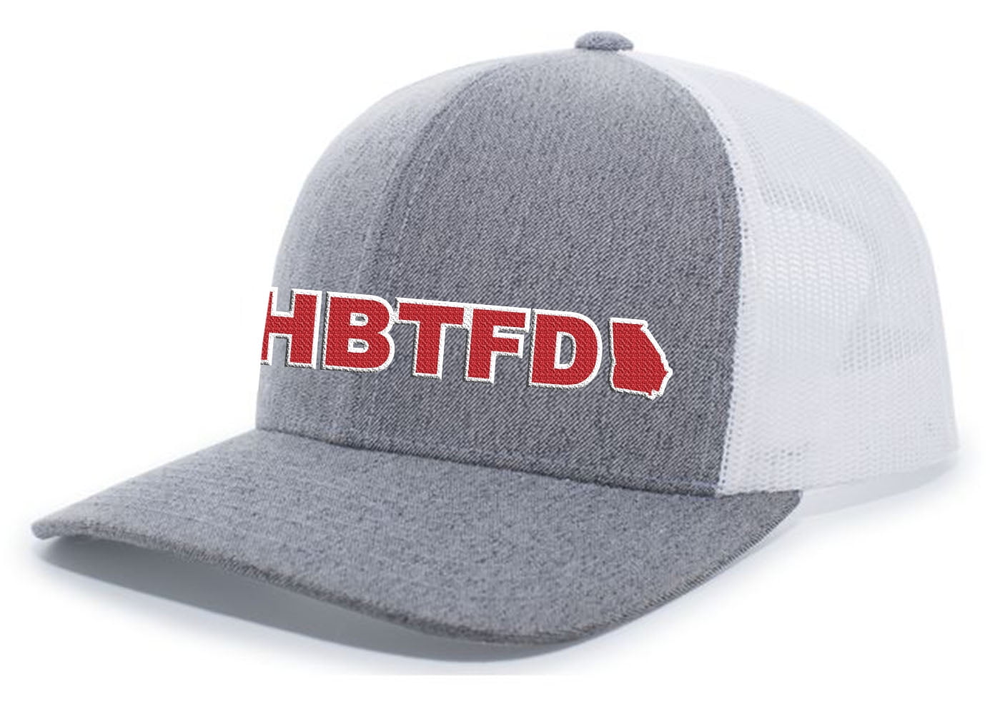 It's All About The South Men's HBTFD Georgia State Outline Football Embroidered Mesh Back Trucker Hat, Heather Grey/White