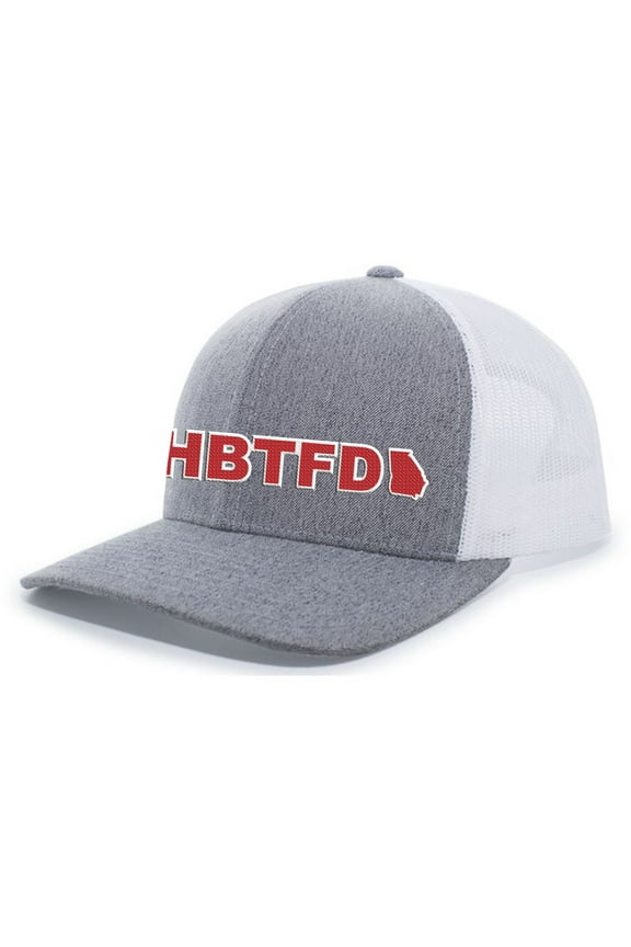Men's HBTFD Georgia State Outline Football Embroidered Mesh Back Trucker Hat, Heather Grey/White